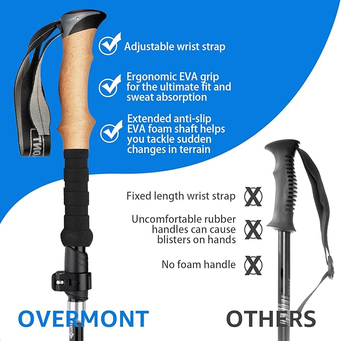 Overmont 7075 Aluminum Trekking Poles - Lightweight Collapsible Hiking Poles Adjustable Walking Sticks with EVA Handle All Terrain Accessories Carry Bag - Set of 2-StrideForce Fitness