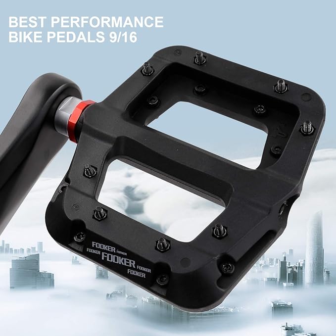 FOOKER MTB Pedals Mountain Bike Pedals 3 Bearing Non-Slip Lightweight Nylon Fiber Bicycle Platform Pedals for BMX MTB 9/16"-StrideForce Fitness