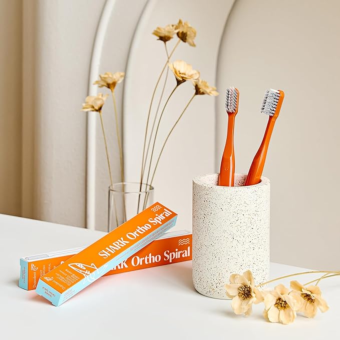 Orthodontic Toothbrush for Braces [6 Packs][Made in Korea] V Trim Cutting Tapered Gentle Bristles Braces Toothbrush for Brackets and Wires Cleaning (Shark Ortho Spiral, 6 Pack)