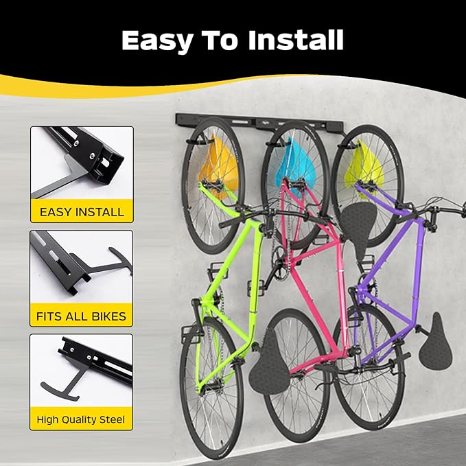 Bike Storage Rack Wall Mount Bike Rack | Steel Bike Mount Wall | Adjustable Bike Hangers for Garage (2 Bike Rack)-StrideForce Fitness