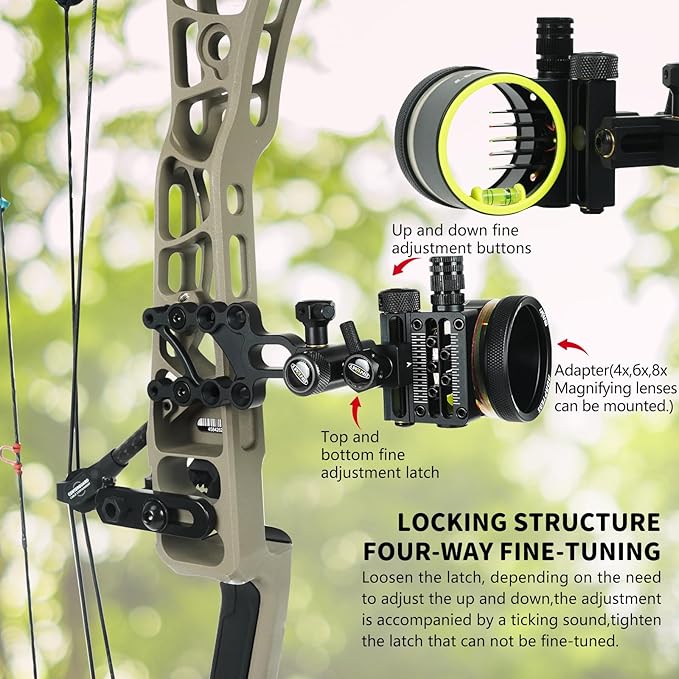 Archery 5-Pin Bow Sight - 0.019" Fiber, Brass Pin, Aluminum Machined - Right and Left Handed, with Hi-Vis Level for Archery, Hunting, Shooting-StrideForce Fitness