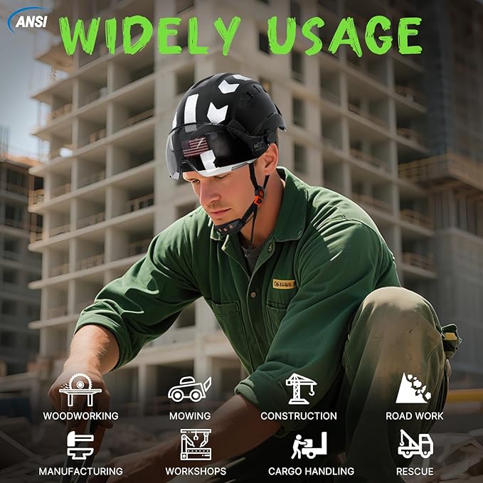 AOLAMEGS Construction Safety Hard Hat - ANSI Z89.1 Type Ι OSHA Approved Safety Helmets with Chin Straps Lightweight Reflective Vented ABS Hard Hats For Men Women Industrial Workwear 6-point Suspension-StrideForce Fitness