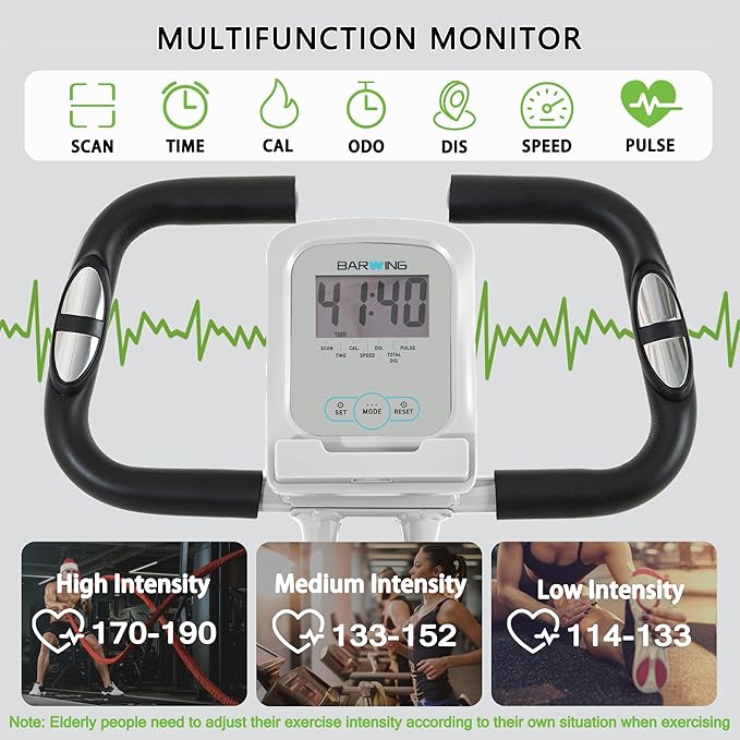 BARWING Stationary Exercise Bike for Home Workout, 5 IN 1 Foldable Indoor Cycling Bike for Seniors, 350LB Capacity, 16-Level Magnetic Resistance, Seat Backrest Adjustments-StrideForce Fitness