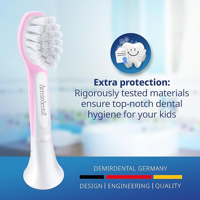 demirdental Kids mini Toothbrush Heads Compatible with Philips Sonicare Kids Toothbrush Heads - Replacement Heads mini Sensitive - Brush Heads mini from Ages 3 to 6 - Pink - Replaces HX6038-8 Pack