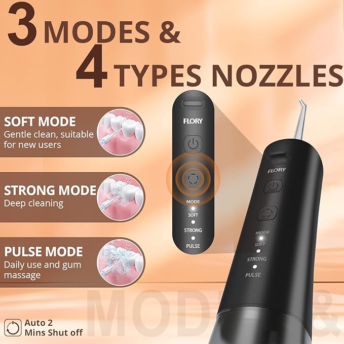 2 Pack Water Flosser for Teeth, Portable Cordless Water Dental for Couples, Travel Water Flossers with 3 Modes and 12 Tips, Rechargeable & IPX7 Waterproof, Travel Portable Dental Cleaner (Black&Pink)