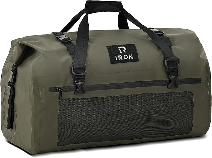 BORLENI Waterproof Motorcycle Dry Duffel Bag Luggage Tail Bag with Large Storage Space,Roll Top Closure, Shoulder Straps, Inner Pocket and Mesh Pocket for Motorcycling Travel Camping (Army Green,70L)-StrideForce Fitness