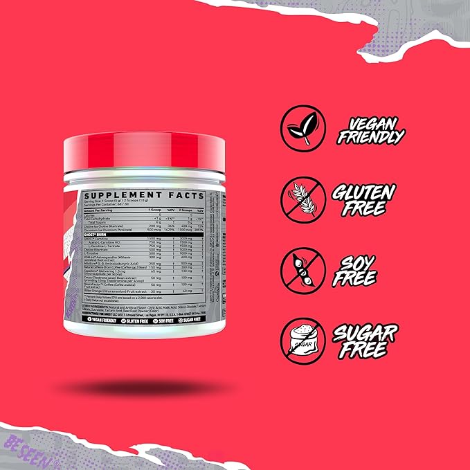 GHOST Burn Weight Management Powder, Kiwi Strawberry (60 Servings) - Metabolism & Energy Support Supplement for Men & Women - Natural Caffeine, L-Carnitine & L-Tyrosine - Soy & Sugar-Free, Vegan-StrideForce Fitness