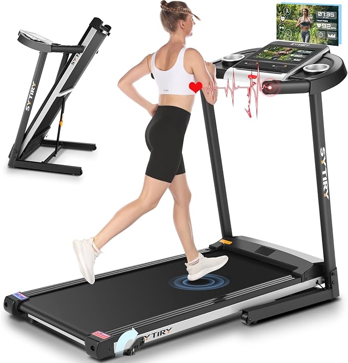 SYTIRY Incline Treadmills for Home with TV Screen and WiFi, 3.25HP Smart Walking Pad Treadmill with Incline, Heavy Duty Foldable Electric Running Machine with 10” Touchscreen, 3D Virtual Sports Scenes-StrideForce Fitness