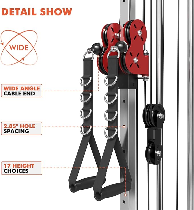 Mikolo Wall Mount Cable Station, Cable Crossover Machine with Dual Pulley System and 18 Adjustable Positions for Home Gym Fitness Equipment-StrideForce Fitness