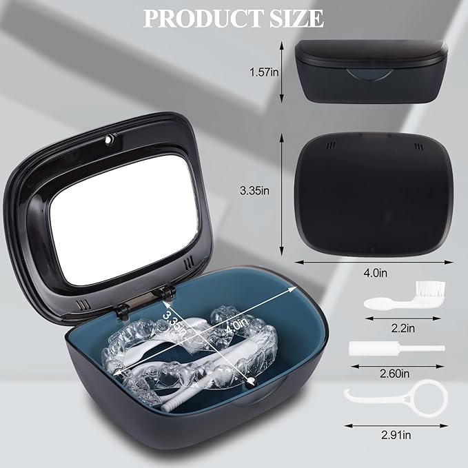 Double Layer Aligner Case Retainer Case With Mirror, Retainer Holder With Remover Tool And Cleaning Brush With Vent Holes Compatible With Aligner Case, Retainer Case,Orthodontic Supplies Case