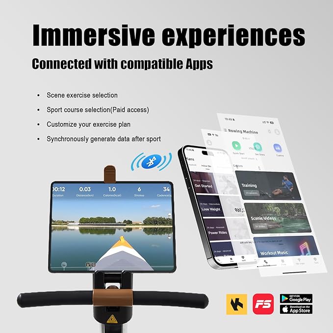 3 in 1 Rowing Machine, Dual Slide Rail 6-Level Adjustable Height with Max 350lb Weight Capacity, Home Fitness Rower for Full Body Workout, App Compatible-StrideForce Fitness