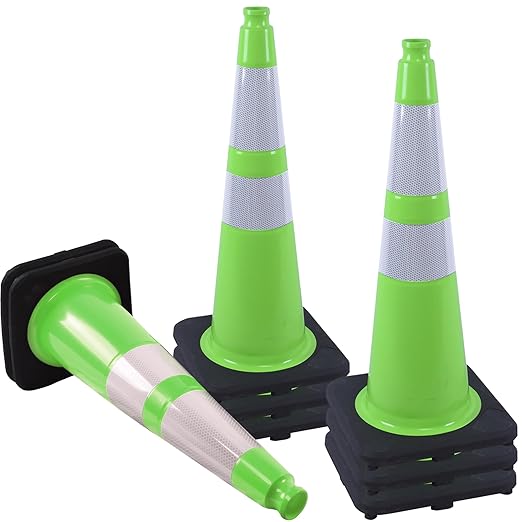 OrangeStar 8 Pack 28" Traffic Safety Cones, Green Cones Construction Cones w/Reflective Collar, Heavy Duty Base for Driving Practice, Parking Lots and Roadwork-StrideForce Fitness