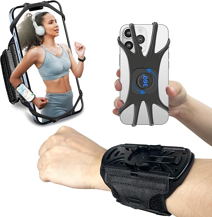 Wristband Phone Holder for Running,【360° Rotatable & Upgrade Anti-Drop】 Forearm Armband for iPhone 16/15/14/Pro/Mini/12/11/SE/XR XS,Fits All 4-6.5 Inch Smartphones (Black)-StrideForce Fitness