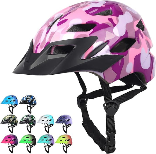 Kids Bike Helmet,Bavilk Kids Boys Girls Bike Helmets with LED Light Detachable Visor Children Youth Teen Multi-Sport for Skating Cycling Scooter Skateboard Adjustable & Lightweight 19.7"-22.4"-StrideForce Fitness