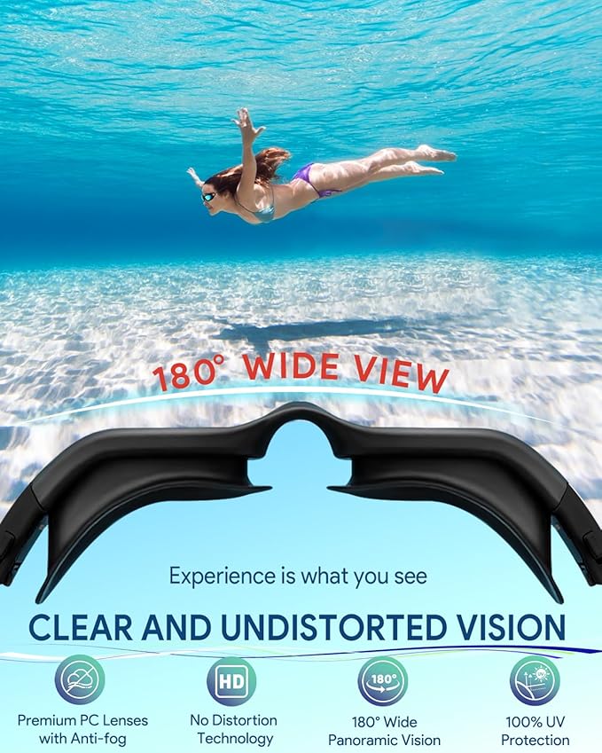 Swim Goggles, Polarized Adult Swimming Goggles Bungee Strap No Hair Pulling Anti-fog Pool Goggles for Men Women-StrideForce Fitness