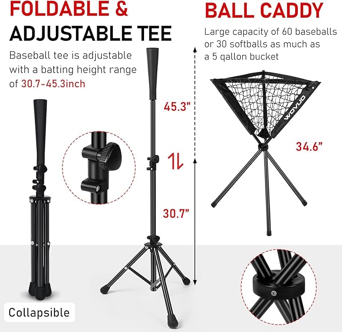 7x7 ft Baseball Net for Batting Pitching Hitting, Softball Pitching Net with Strike Zone, Tee, Ball Caddy, Softball Batting Net Baseball Training Equipment for Kids Adult Youth Sport Practice-StrideForce Fitness