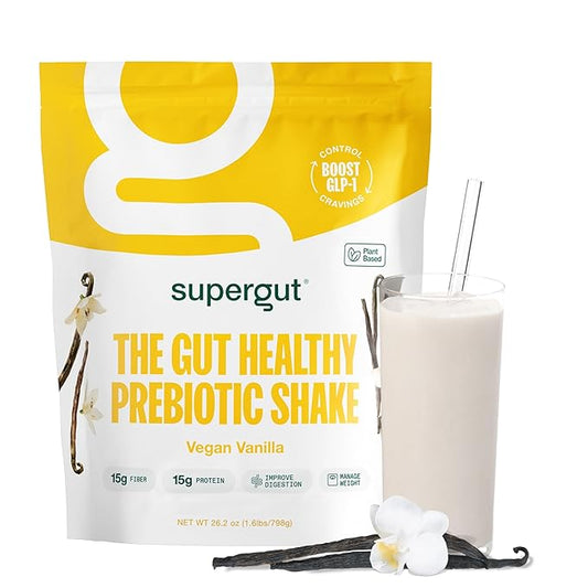 Supergut Prebiotic Shakes | Meal Replacement | Boost GLP-1 | High Protein and Fiber | No Added Sugar | Keto Food, Meal, Snack (Vegan Vanilla, 14 servings)-StrideForce Fitness