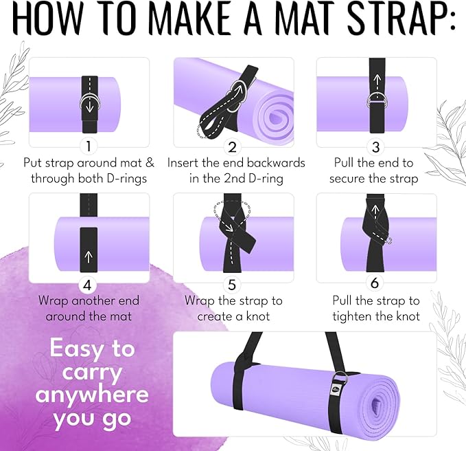 TECEUM Yoga Strap & Mat Strap – 2 IN 1 – Cotton – 6 ft 8 ft 10 ft (30+ colors) – Adjustable Non-Slip Belt for Yoga, Pilates, Stretching, Physical Therapy, Fitness & Home Workout – For Carrying Mats-StrideForce Fitness