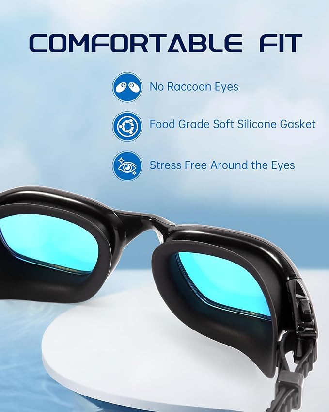 Swim Goggles, Goggles Adult with Swimming Cap, Nose Clip & Ear Plugs, UV Protection Anti-Fog Lens and Case for Adult-StrideForce Fitness