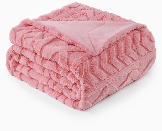 Cozy Bliss Faux Fur Throw Blanket for Couch, Jacquard Fuzzy Plush Soft Thick Winter Throw Blanket for Sofa Bed Living Room Bedroom, 50 * 60 Inches Hot Pink-StrideForce Fitness