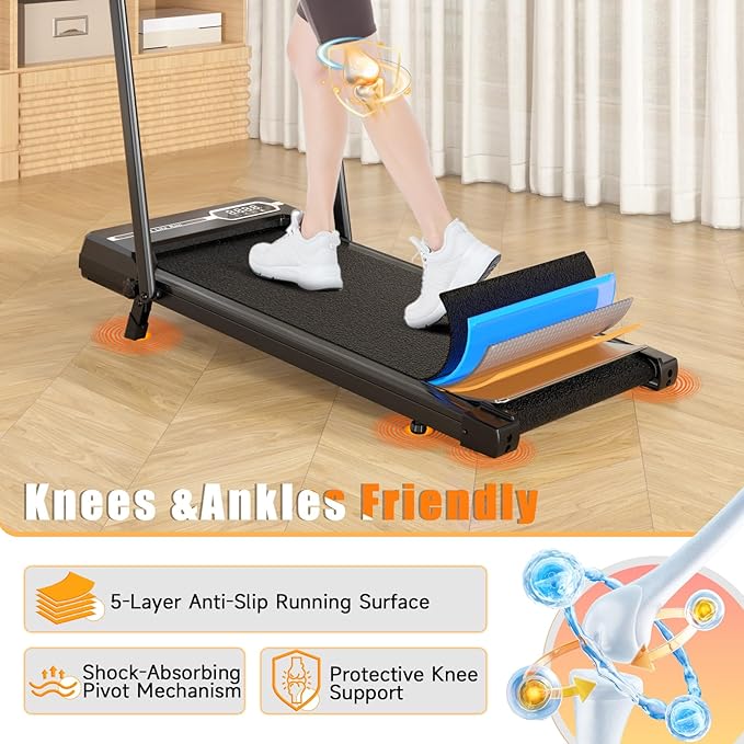 Incline Walking Pad with Handle Bar, Folding Treadmill Foldable Portable Under Desk for Home Office, Ultra Quiet <45dB, Safety Lock, 300+ LB Capacity-StrideForce Fitness