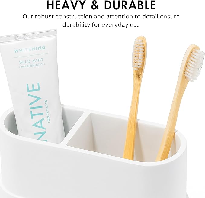 Matte White Large Toothbrush and Toothpaste Holder and Cup for Bathroom Vanity and Countertop, Round Organizer for Electric Toothbrushes, Floss, Razors, Cotton, and Mouthwash