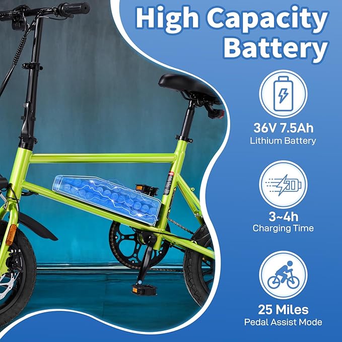 Winado Electric Bike for Adults, 14" Folding Electric Bicycle 450W Motor with Dual Disc Brakes, Max Range 25Miles(Pedal-Assist) & Speed 15.5MPH, Foldable Commuter City Ebike for Adults/Teens-StrideForce Fitness