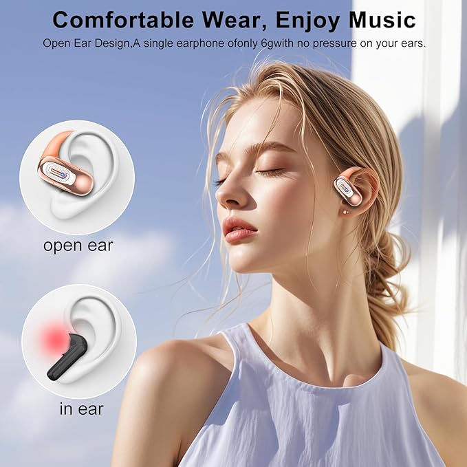 Open Ear Headphones, Bluetooth 5.4 Earbuds, 50H, Air Conduction Ear buds, HD Stereo Bass Over Ear Earphones with Earhooks, Ultra-Comfort Secure Fit, IPX7 Waterproof Headset for Working Sports, Orange-StrideForce Fitness