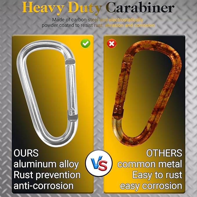 Heavy Duty Aluminum D Carabiner Clips & Key Rings, Black & Sliver Corrosion Resistant Keychain for Keys, Outdoor Sports, Hiking, Camping, Fishing & Hanging Gear-StrideForce Fitness