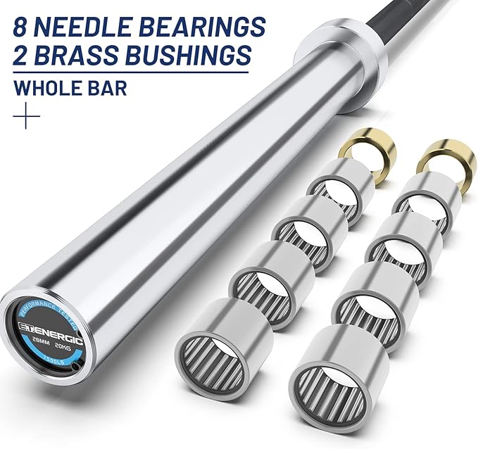 7ft Olympic Barbell Bar 45LB Load 1500lbs Capacity Available, for Gym Home Exercises, Weightlifting, Powerlifting for 2" Olympic Plates-StrideForce Fitness