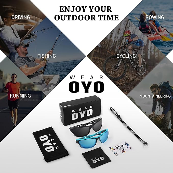 Polarized Sports Sunglasses for Men Women,Fishing Driving Rectangular Goggles UV400 Protection-StrideForce Fitness