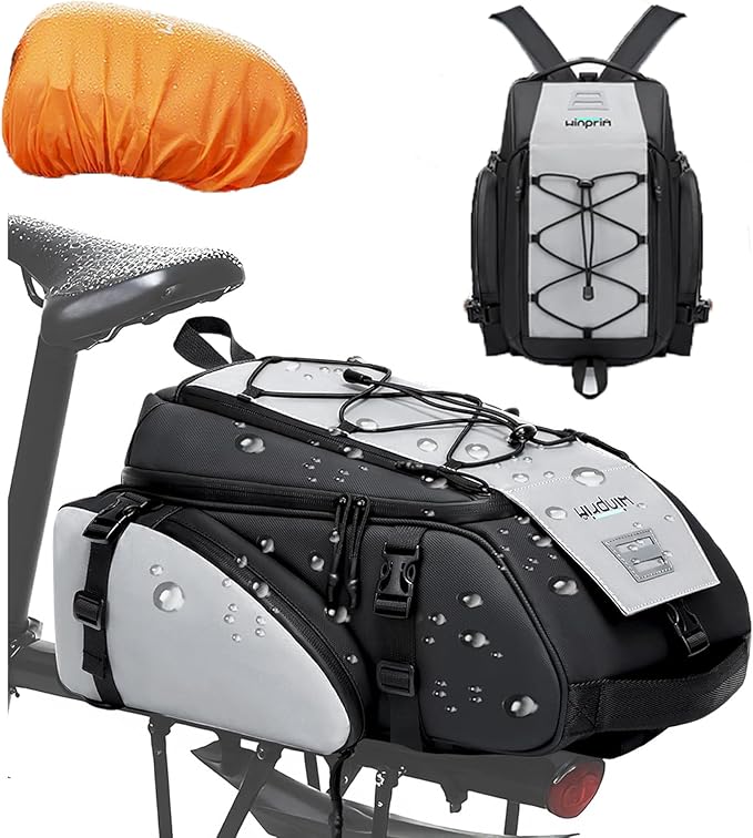 19L Reflective Bike Rack Bag Water Resistant Cycling Pannier Saddle Shoulder Bag with Rain Cover 4-in-1 Versatile Bag Accessories for Travel Commuting Shopping Outdoor Cycling Night-Riding Fitness-StrideForce Fitness