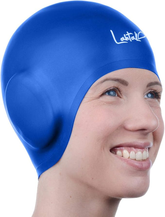 3D Swim Caps - Ear Protection Swimming Cap for Women & Men - Silicone, Waterproof - Fits Long & Short Hair - Adult & Youth-StrideForce Fitness