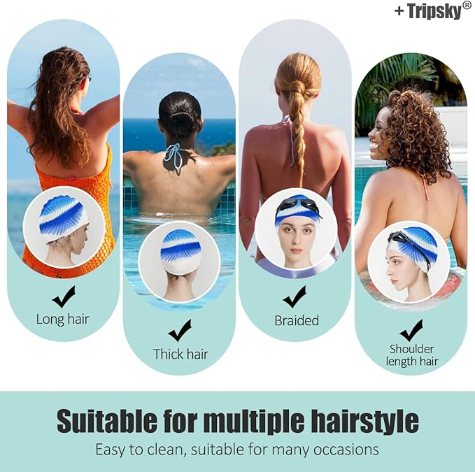 Tripsky Silicone Swim Cap,Comfortable Bathing Cap Ideal for Curly Short Medium Long Hair, Swimming Cap for Women and Men, Shower Caps Keep Hairstyle Unchanged…-StrideForce Fitness