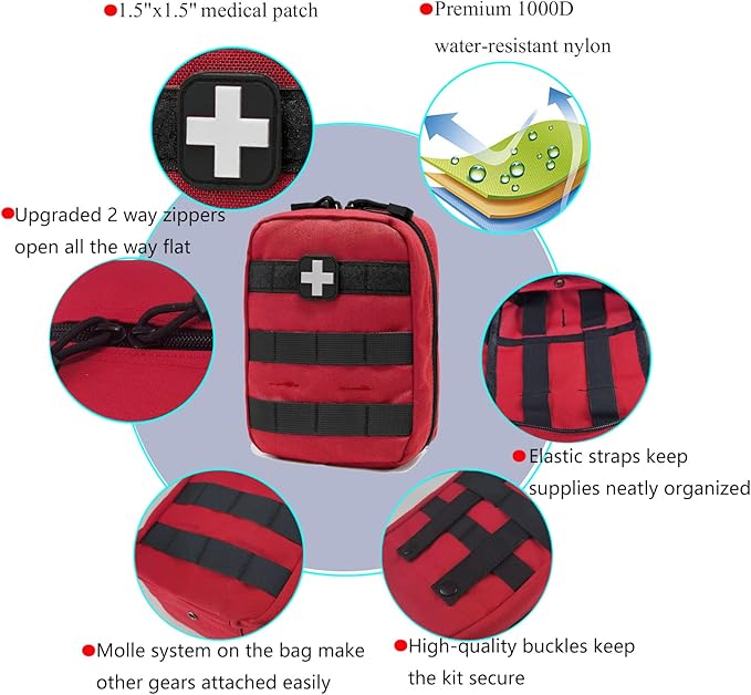 EMT Pouch MOLLE Ifak Pouch Tactical MOLLE Medical First Aid Kit Utility Pouch Carlebben (with Medical Supplies Red)-StrideForce Fitness