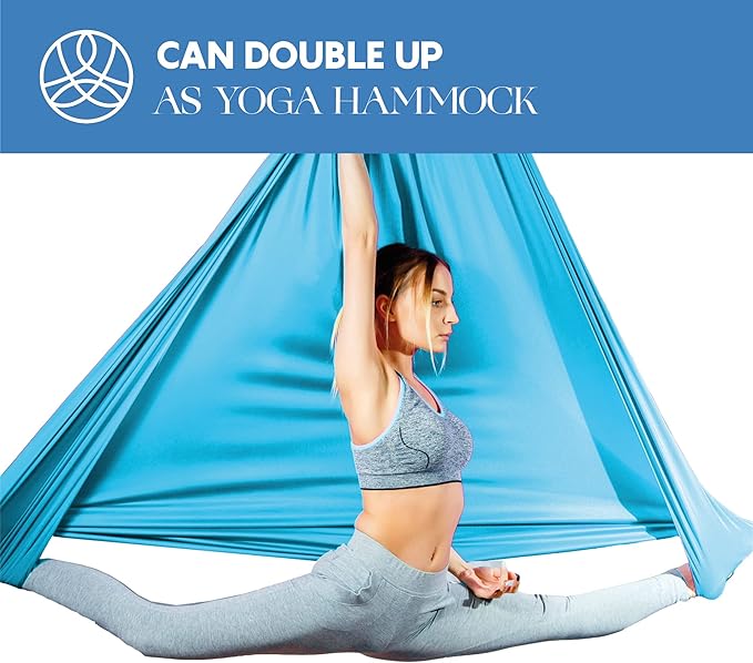Aerial Silks Starter Kit - Durable 9 Yards of Aerial Yoga Hammock with Hardware & Guide - Aerial Swing for Acrobatic Flying Yoga & All Levels (Aerial Rigging Point Up to 13ft)-StrideForce Fitness