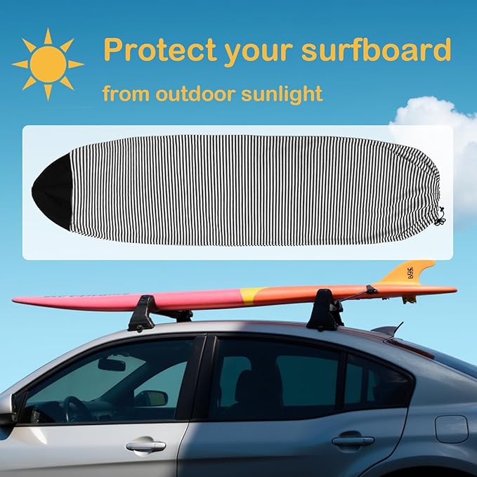 Surf Sock, Surfboard Sock Cover for Longboard Paddleboard Surf Board Sup Paddle Board, 6-8 FT Foot Quick Dry Stretch Surfboard Bag Sleeve with Drawstring Closure-StrideForce Fitness