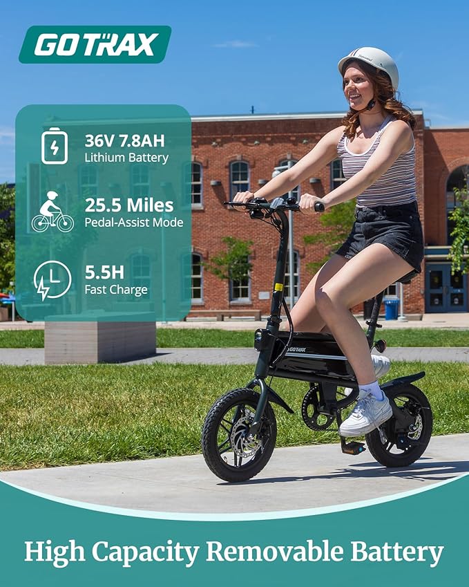 Gotrax Nano 14" Electric Bike, Max Range 25Miles(Pedal-Assist)&Max Speed 15.5Mph, 350W Folding E-Bike with Removable Battery, Adjustable Seat & Dual Mudguards, Commuter Electric Bicycle for Ages 13+-StrideForce Fitness