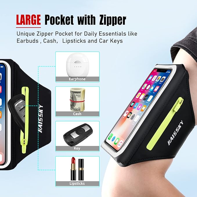 Running Armband [3D Design] with Key Pouch, Running Phone Holder for iPhone 16 15 14 13 12 11 Pro Max Plus, Samsung S25 S24 S23 S22 [Up to 6.9 Inch], Gym Workouts Sports Arm Band with Card Holder-StrideForce Fitness