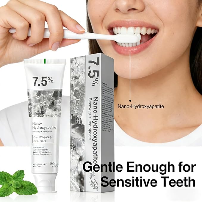 Hydroxyapatite Toothpaste, 7.5% Nano Hydroxyapatite Toothpast, Deep Cleaning for Advanced Enamel Protection, Fluoride-Free Gentle and Effective Formula with Fresh Mint (2 Sets)