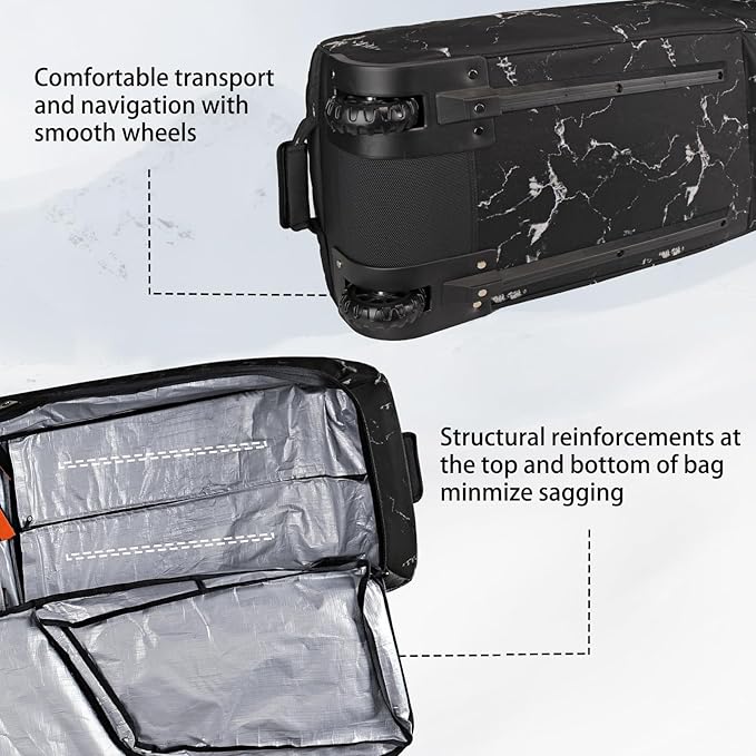 Goloni Ski Bag with Wheels,Padded Snowboard Bag for Air Travel,600D Waterproof Fabric,Foldable Snow Bag Fits 2 Pairs Skis-StrideForce Fitness