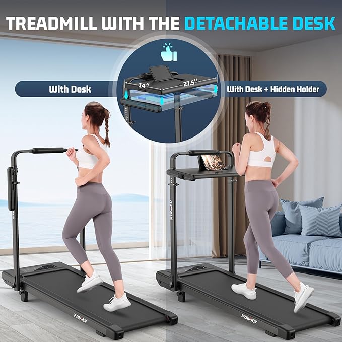 Walking Pad Treadmill with Desk Workstation, 10% Incline Foldable Treadmill with Handrail, 300lbs Capacity, 3 Control Methods, 8 in 1 Folding Treadmills for Home Office-StrideForce Fitness