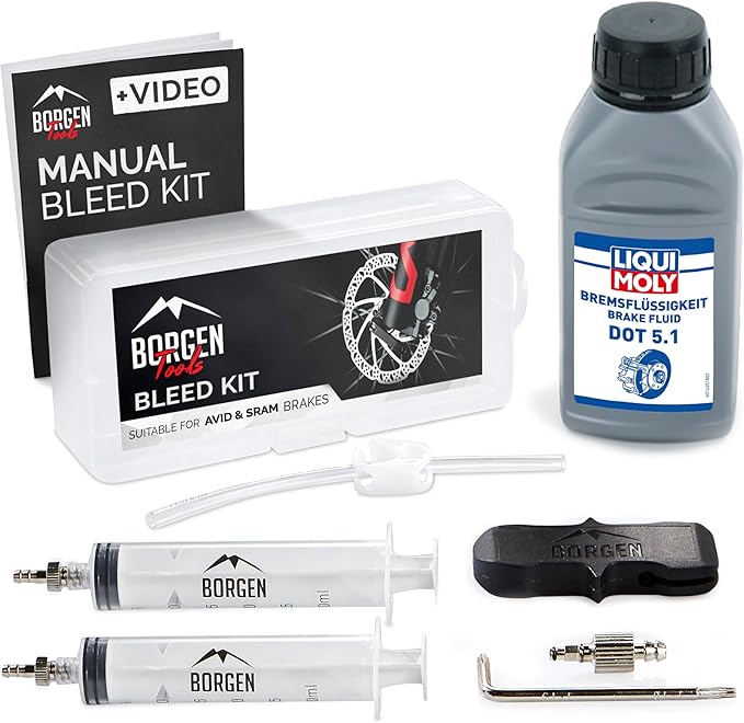 Borgen Bleed kit Compatible with AVID SRAM Hydraulic disc Brakes I Bike Brakes Service kit I Bleeding kit with Step-by-Step Instructions for The Perfect Bleeding of The Brake-StrideForce Fitness