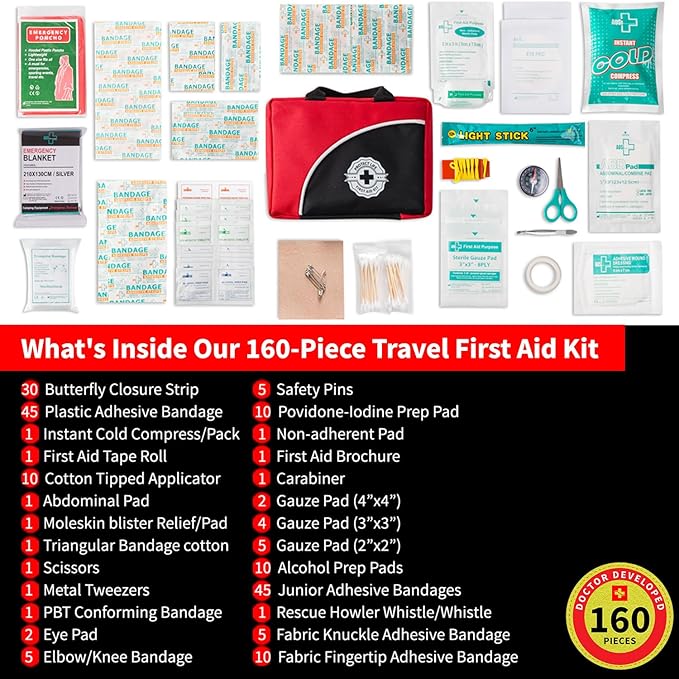 Protect Life Survival First Aid Kit for Home/Business, Camping Survival Kits | Mini Travel First Aid Kit | Camping Equipment | Small Kits for Car | Outdoor Emergency Survivals Pack - 160pcs-StrideForce Fitness