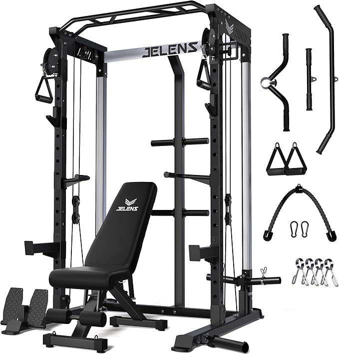 Power Cage, 2000LBS Multi-Function C21 Power Rack with Dual Pulley Cable Crossover System, All-in-One Squat Rack with More Training Attachments-StrideForce Fitness