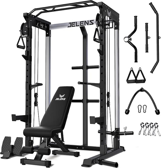 Power Cage, 2000LBS Multi-Function C21 Power Rack with Dual Pulley Cable Crossover System, All-in-One Squat Rack with More Training Attachments-StrideForce Fitness