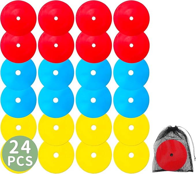 LEZER 6 Inch 8 Inch Flat Cones, Spot Markers, Soccer Cones, Field Court Markers, Sit Spots, Flat Discs, Soccer Training Equipment, Agility Practice, Football, Made in Taiwan-StrideForce Fitness