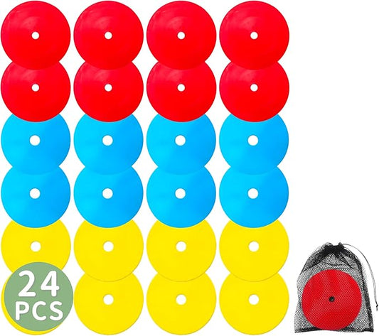 LEZER 6 Inch 8 Inch Flat Cones, Spot Markers, Soccer Cones, Field Court Markers, Sit Spots, Flat Discs, Soccer Training Equipment, Agility Practice, Football, Made in Taiwan-StrideForce Fitness