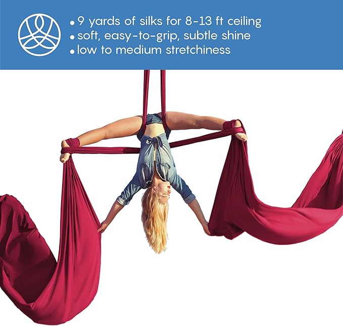 Aerial Silks Starter Kit - Durable 9 Yards of Aerial Yoga Hammock with Hardware & Guide - Aerial Swing for Acrobatic Flying Yoga & All Levels (Aerial Rigging Point Up to 13ft)-StrideForce Fitness