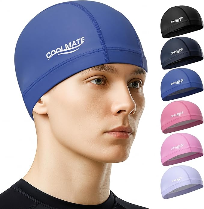 COOLMATE Fabric Swim Cap for Adult Women Men Kid 3 4 6 8 14 16, Silicone Water Resistant Layer, Cloth Swim Cap Gifts for Swimmers, Lightweight for Pool, Lap Swimming (1 pc)-StrideForce Fitness